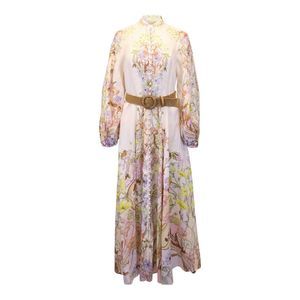 Zimmermann Jeannie Button-Front Long-Sleeve Belted Maxi Dress in Floral Print